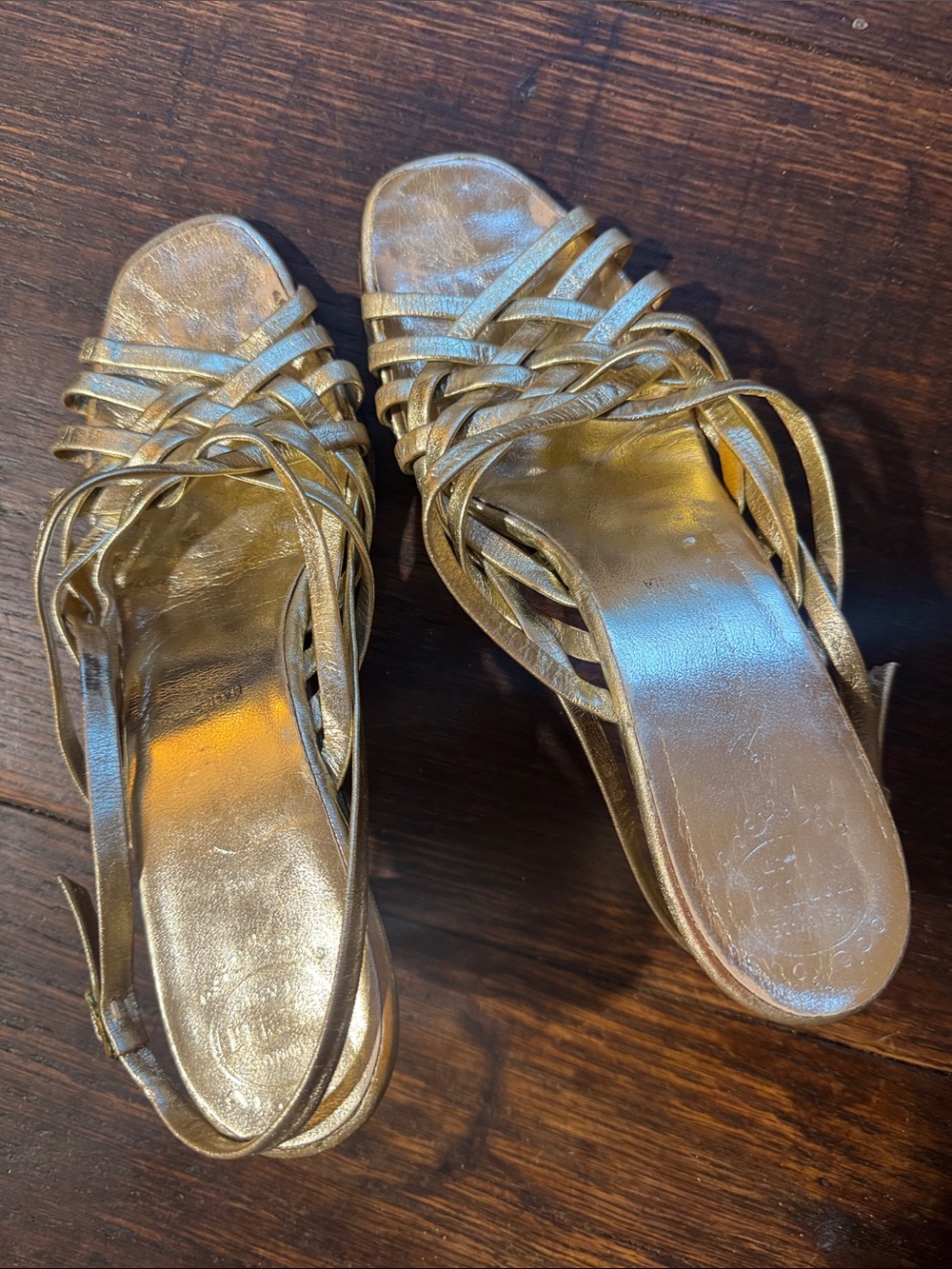 Vintage Corelli California Gold Disco Strappy Heels 1970’s - Size 7.5